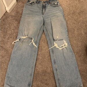 Abercrombie & Fitch Light Blue Distressed Straight Leg Jeans